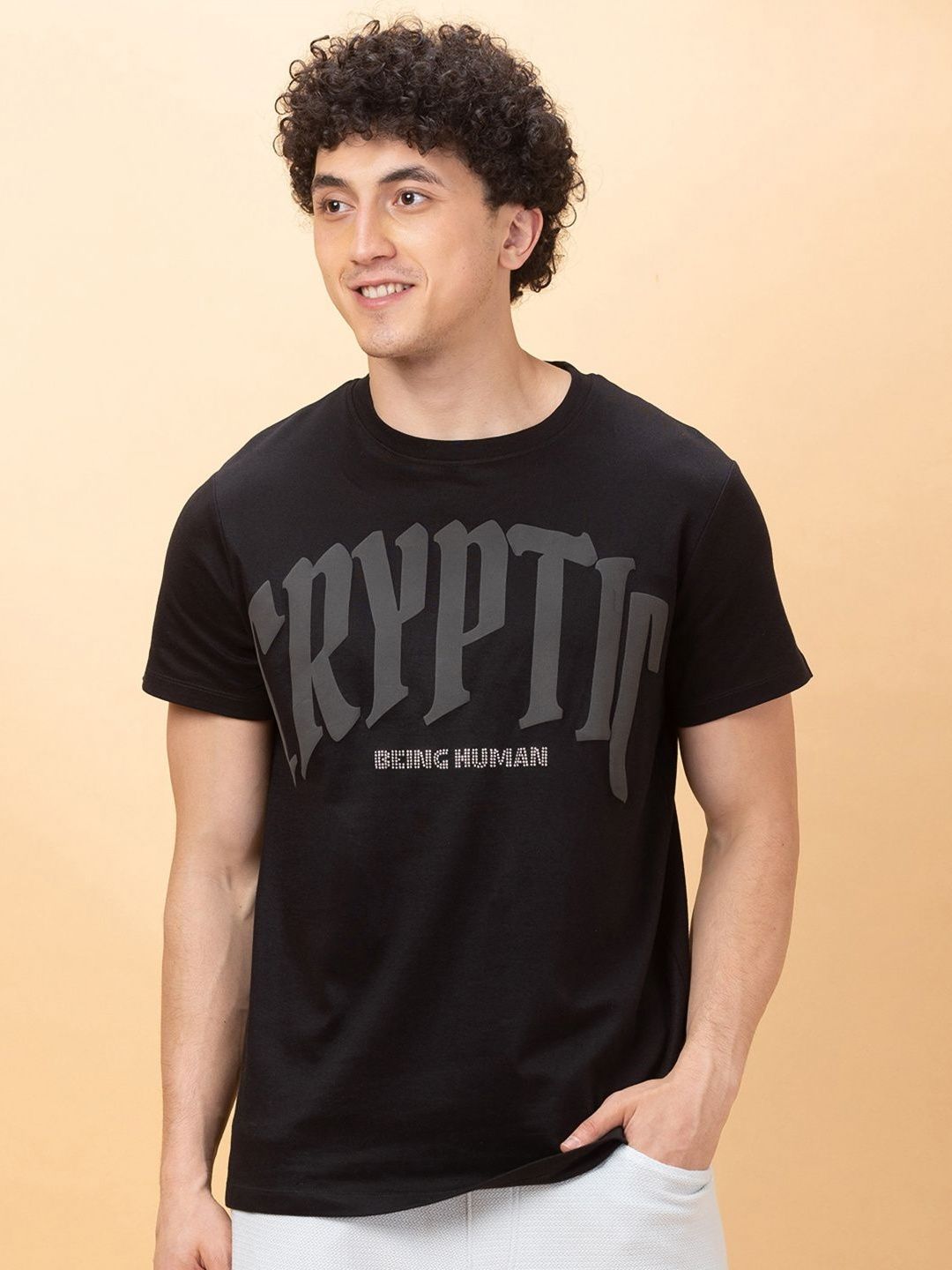 Being Human Men Typography Colourblocked Applique T-shirt