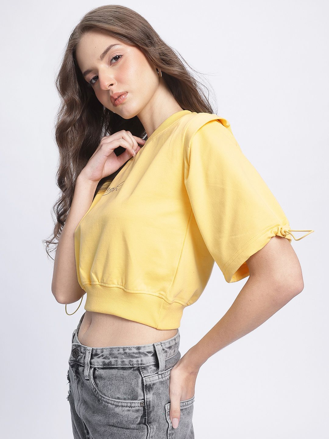 DressBerry Toggled Sleeves Crop Sweatshirt