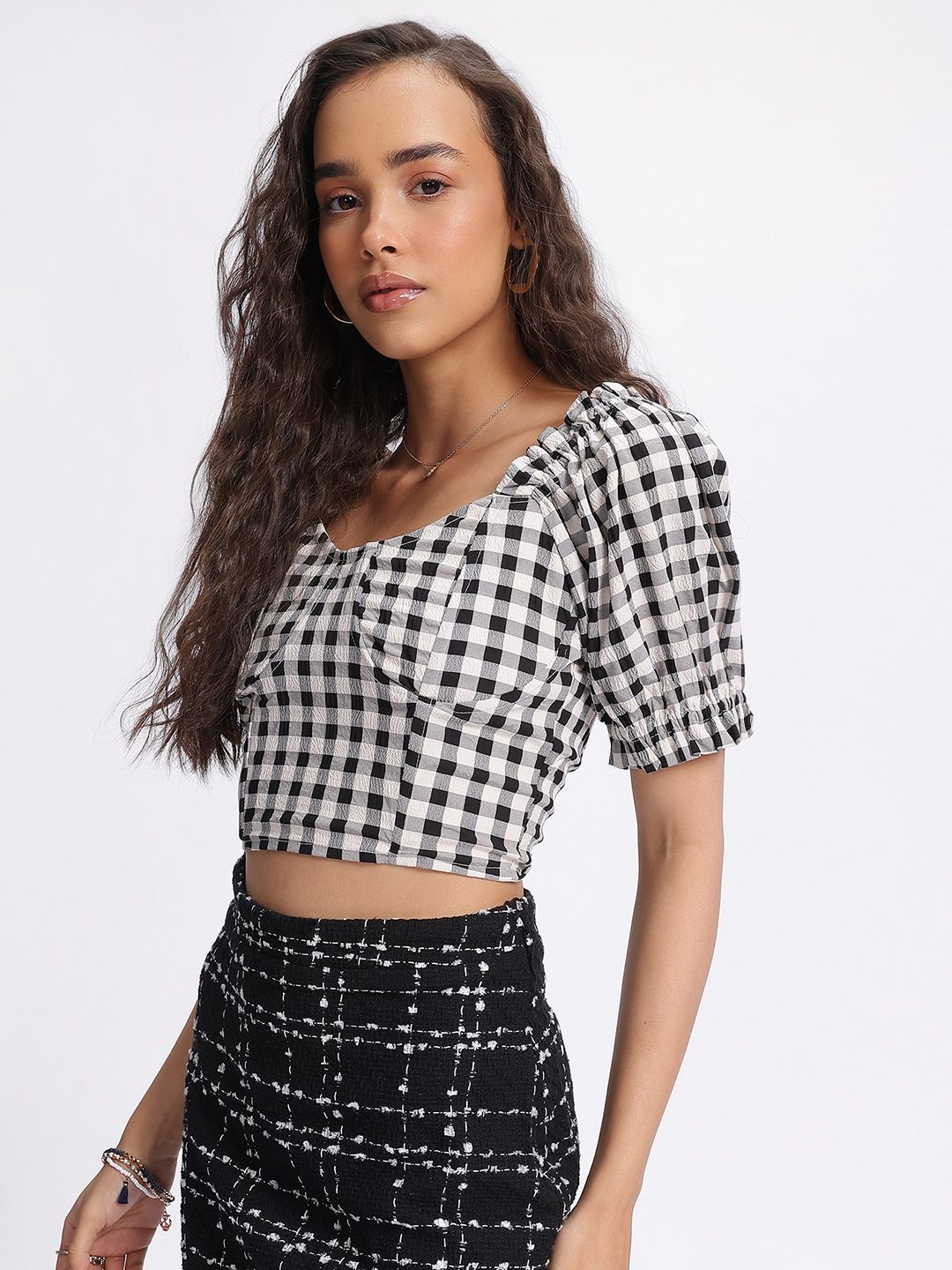 DressBerry The Retro Remix Checked Crop Top
