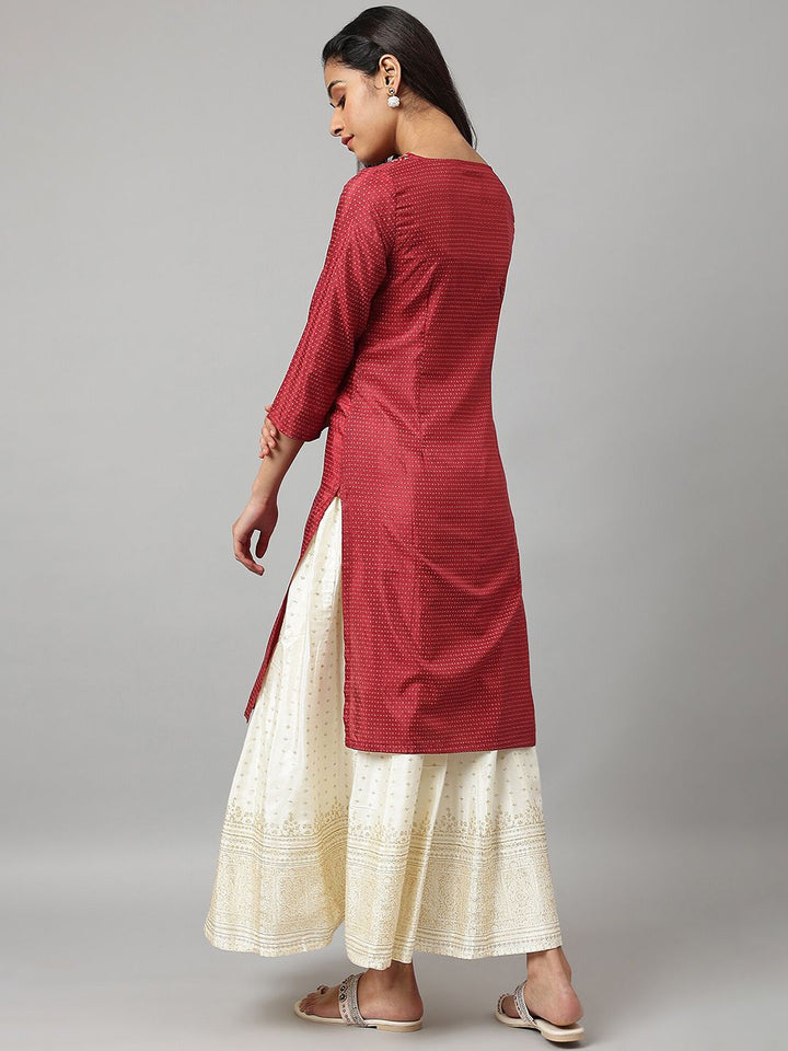 W Women Geometric Print Shantung Straight Kurta