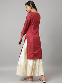 W Women Geometric Print Shantung Straight Kurta
