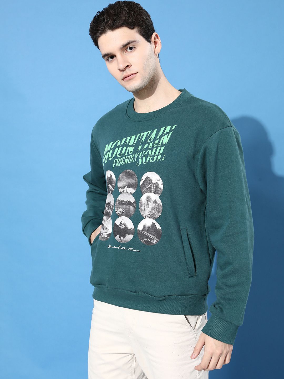 Difference of Opinion Men Printed Oversized Fleece Sweatshirt