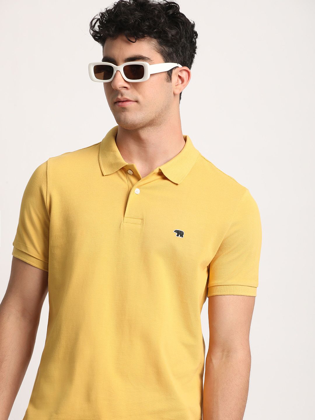 THE BEAR HOUSE Men Solid Regular Fit Cotton Polo Collar T-Shirt
