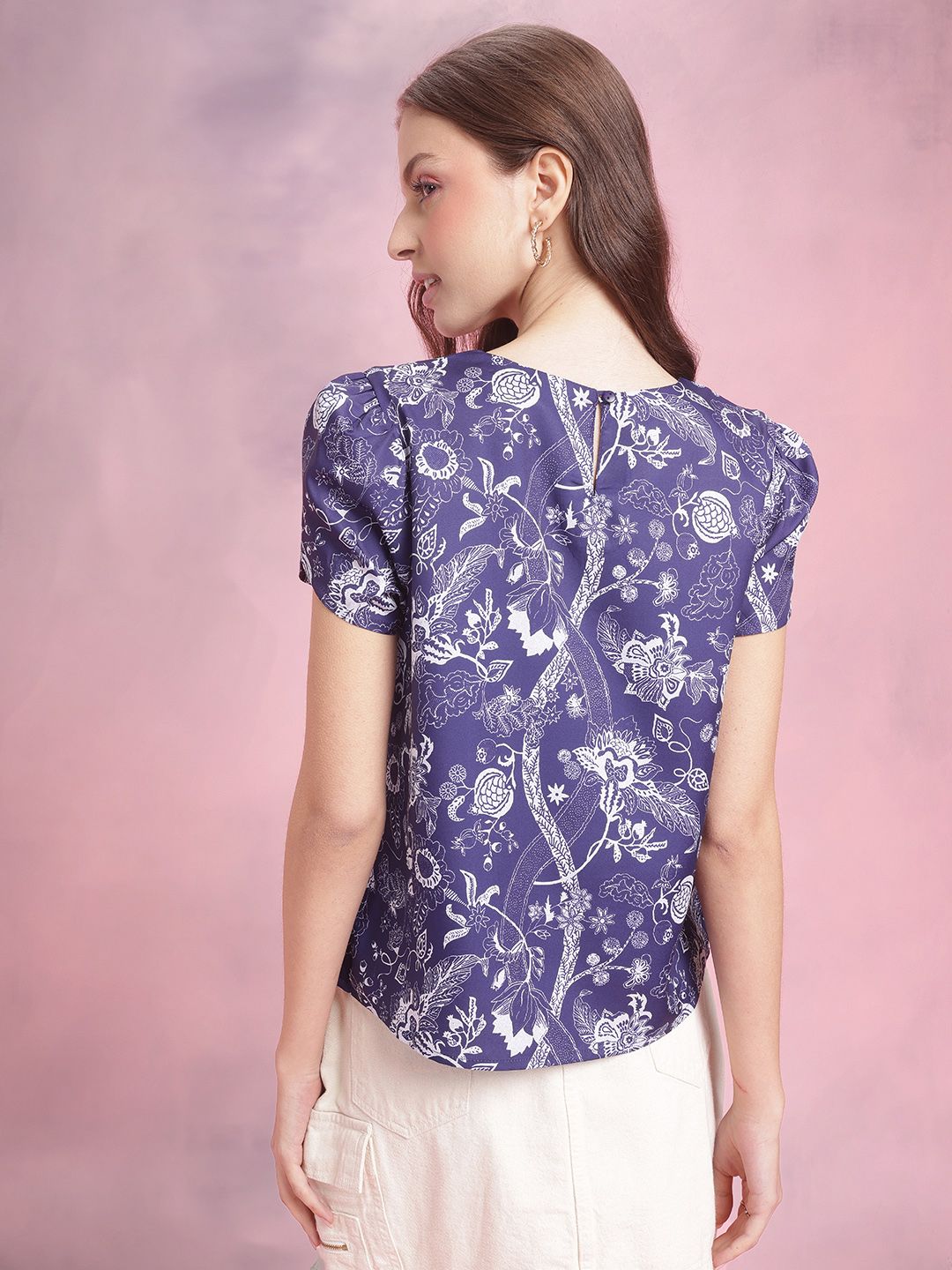 DressBerry Floral Print Gather Detail Puff Sleeve Top