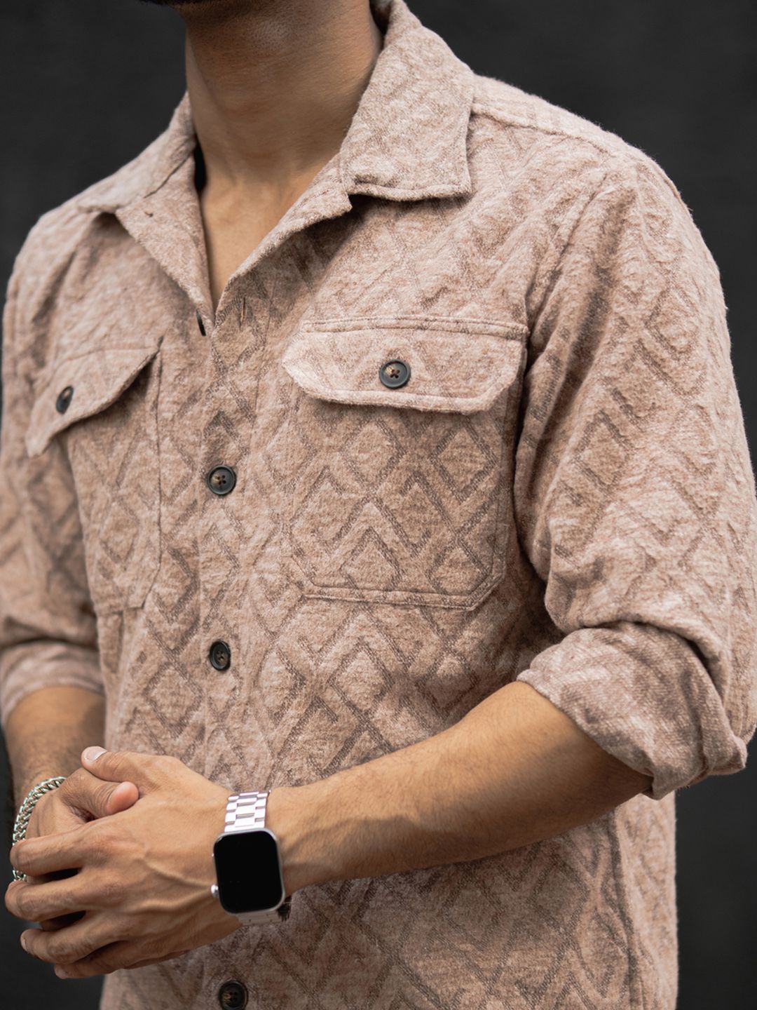 Powerlook Men Spread Collar Solid Cotton Casual Shirt