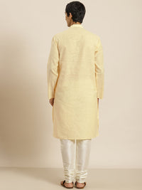 SOJANYA Men Yellow & Off White Pure Cotton Striped Kurta