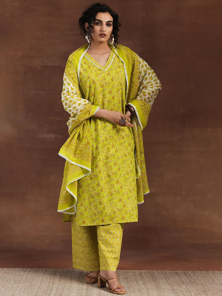 Libas Floral Printed Pure Cotton Kurta with Palazzos & With Dupatta