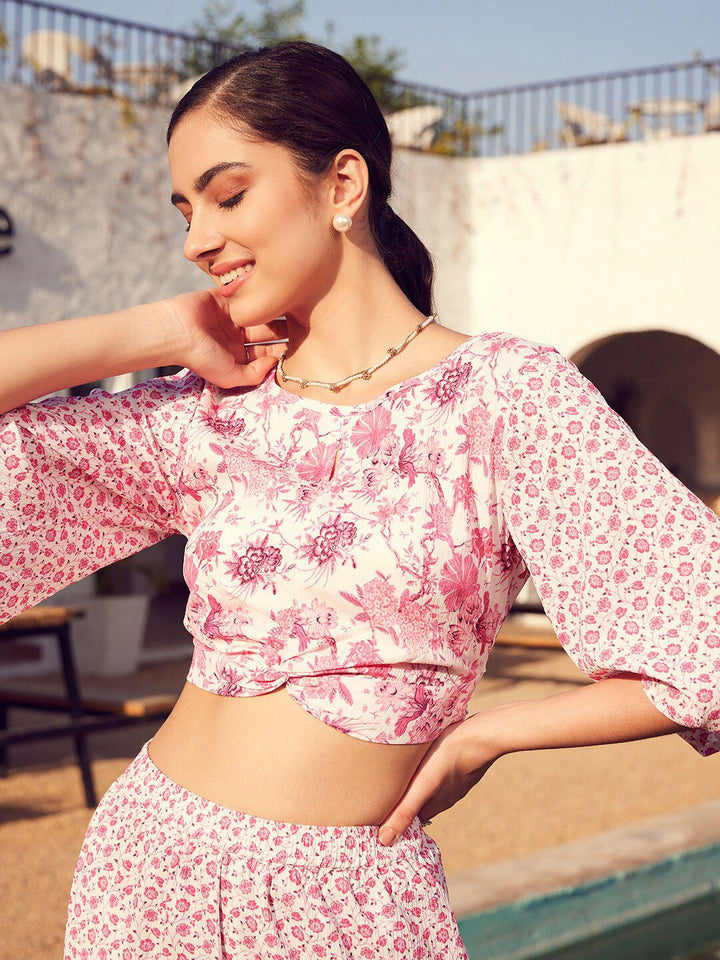 STREET 9 Floral Printed Boat Neck Crop Top with Trouser Co-Ords