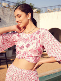 STREET 9 Floral Printed Boat Neck Crop Top with Trouser Co-Ords