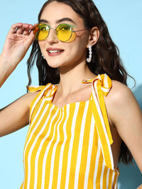Berrylush Women Attractive Yellow Striped Fluid Tie-Up Jumpsuit
