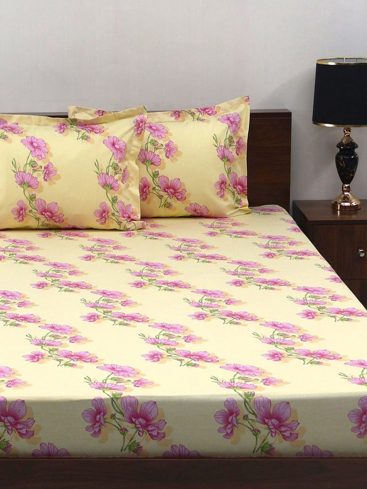 BOMBAY DYEING Pink & Beige Floral Pure Cotton 140 TC Queen Bedsheet Set 2.28 x 2.54 Mts