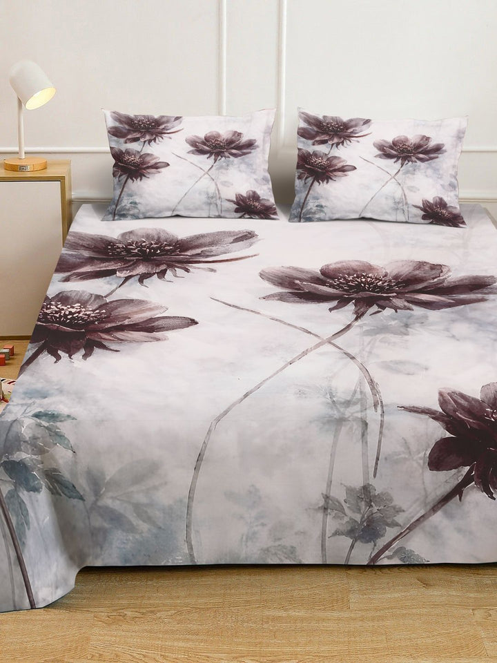 Myntra Elegant Homes Off White Floral 300 TC Bedsheet with 2 Pillow Covers