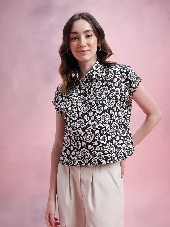 DressBerry Floral Print Extended Sleeves Shirt Style Top