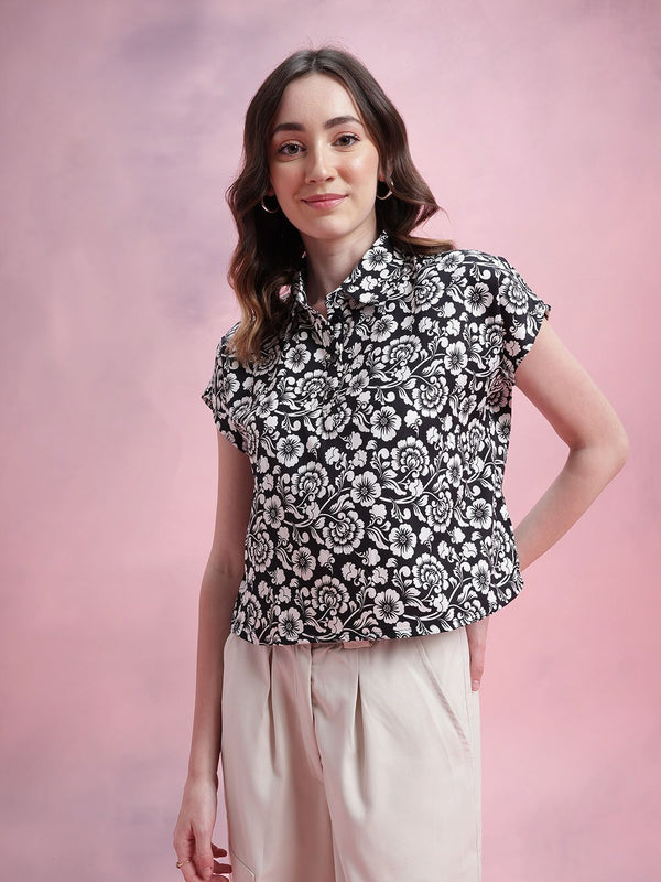 DressBerry Floral Print Extended Sleeves Shirt Style Top