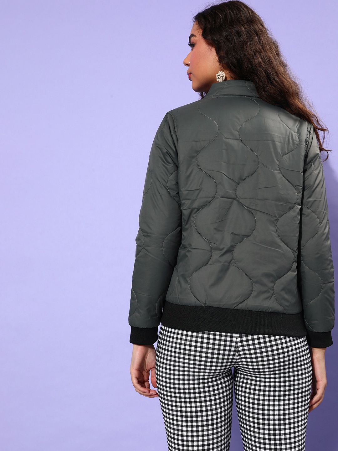 DressBerry Women Olive Green Solid Padded Jacket