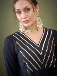 Shae by SASSAFRAS Black Embroidered Ethnic Top With Palazzos