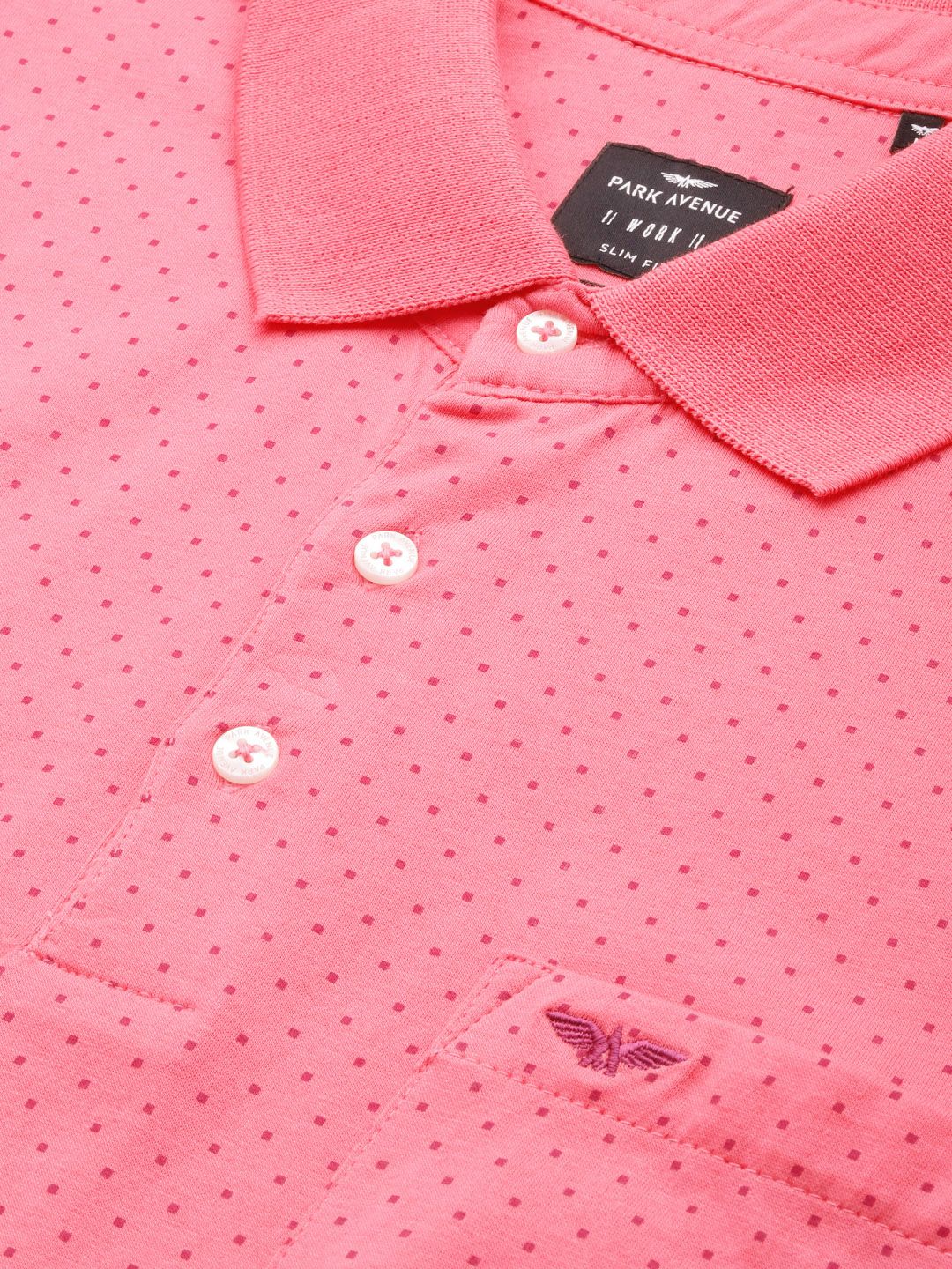 Park Avenue Pure Cotton Geometric Printed Polo Collar Pocket Slim Fit T-shirt