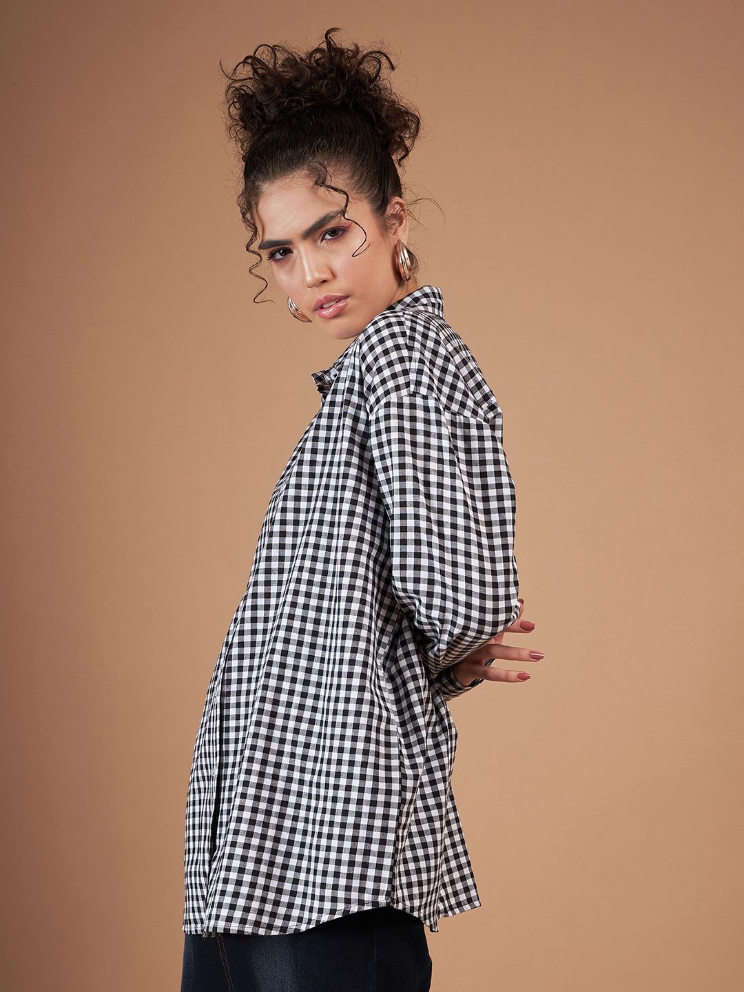 SASSAFRAS Spread Collar Checked Oversized Casual Pure Cotton Shirt