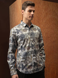 LOCOMOTIVE Satin Abstract Printed Party Shirt