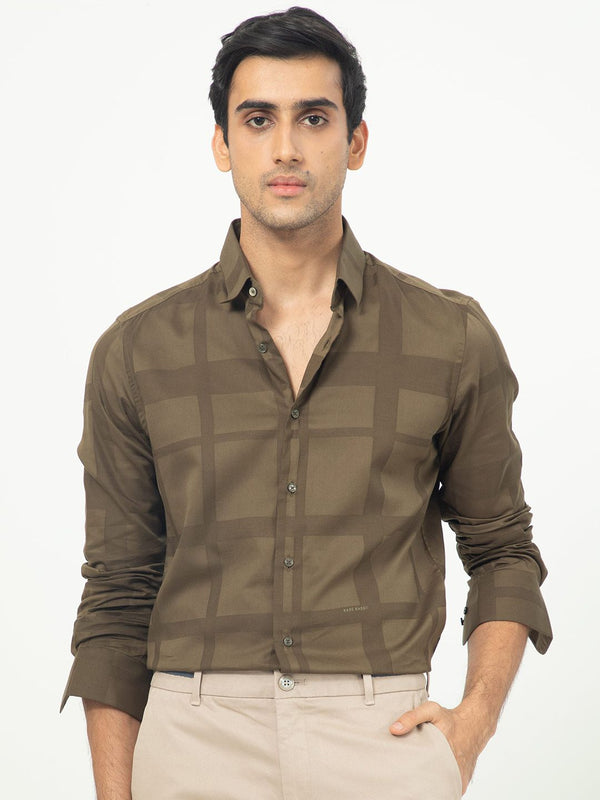 RARE RABBIT Men Boxlines Windowpane Checked Slim Fit Cotton Shirt