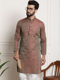 SOJANYA Ethnic Motifs Woven Design Band Collar Straight Kurta