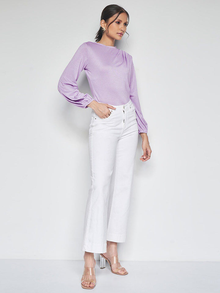AND Boat Neck Cuffed Sleeves Top