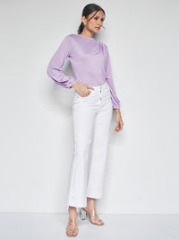 AND Boat Neck Cuffed Sleeves Top