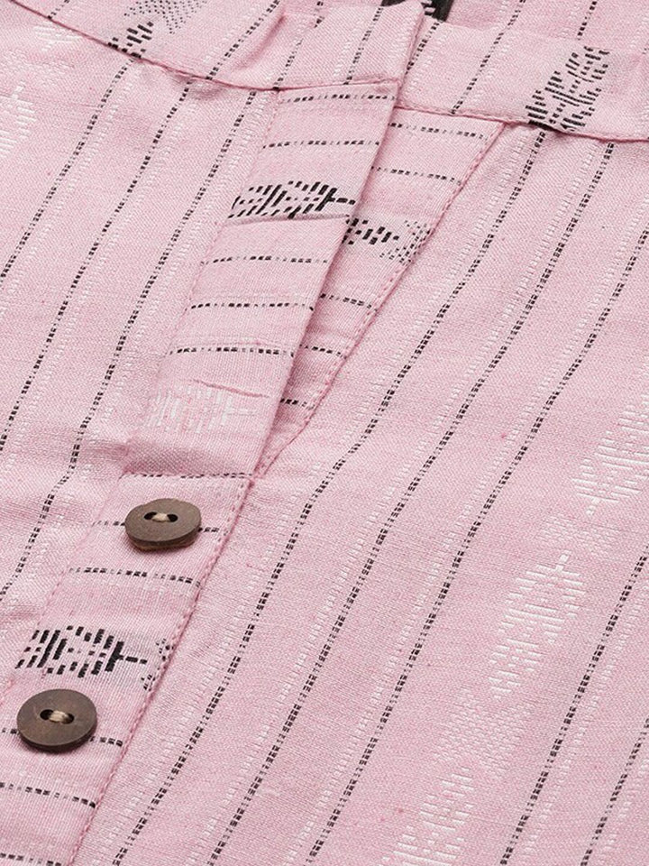 KALINI Striped Mandarin Collar Straight Kurta With Trouser