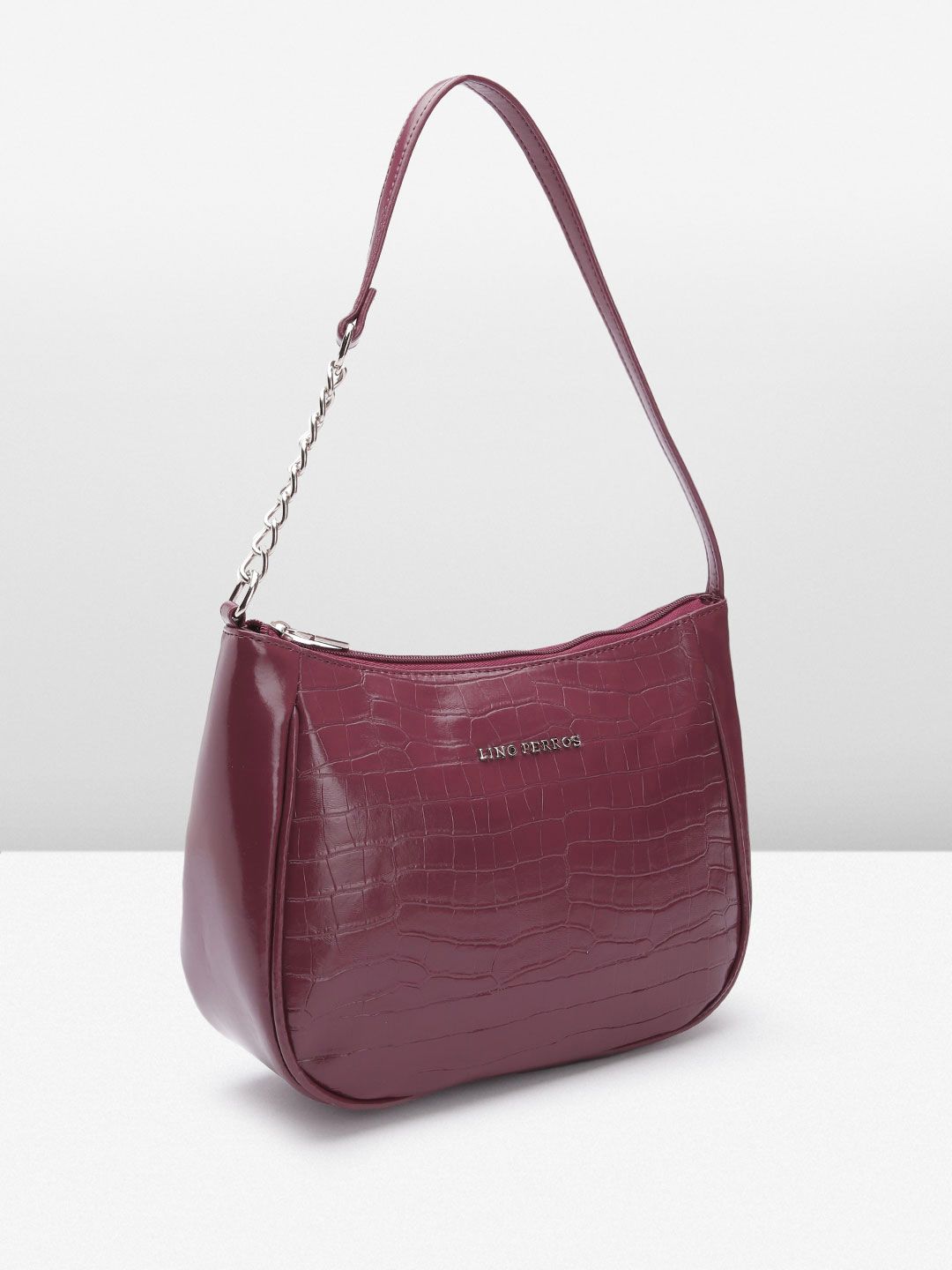 Lino Perros Croc Textured Structured Baguette Bag