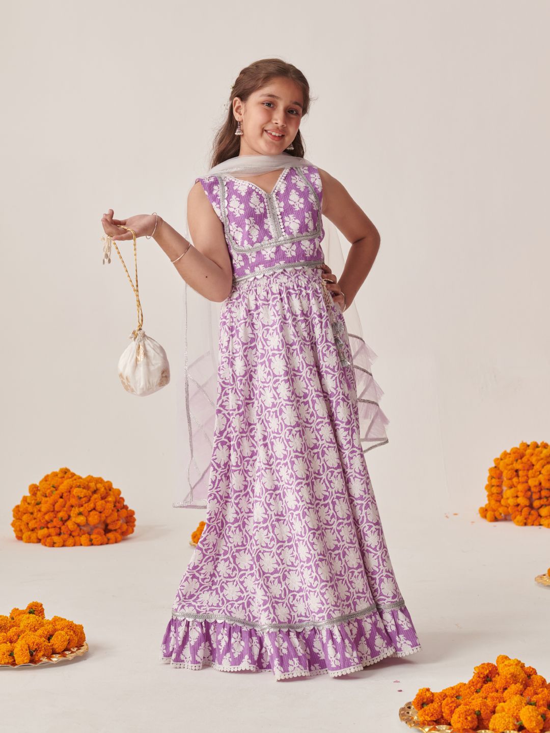 pspeaches Girls Printed Ready to Wear Lehenga Choli With Dupatta