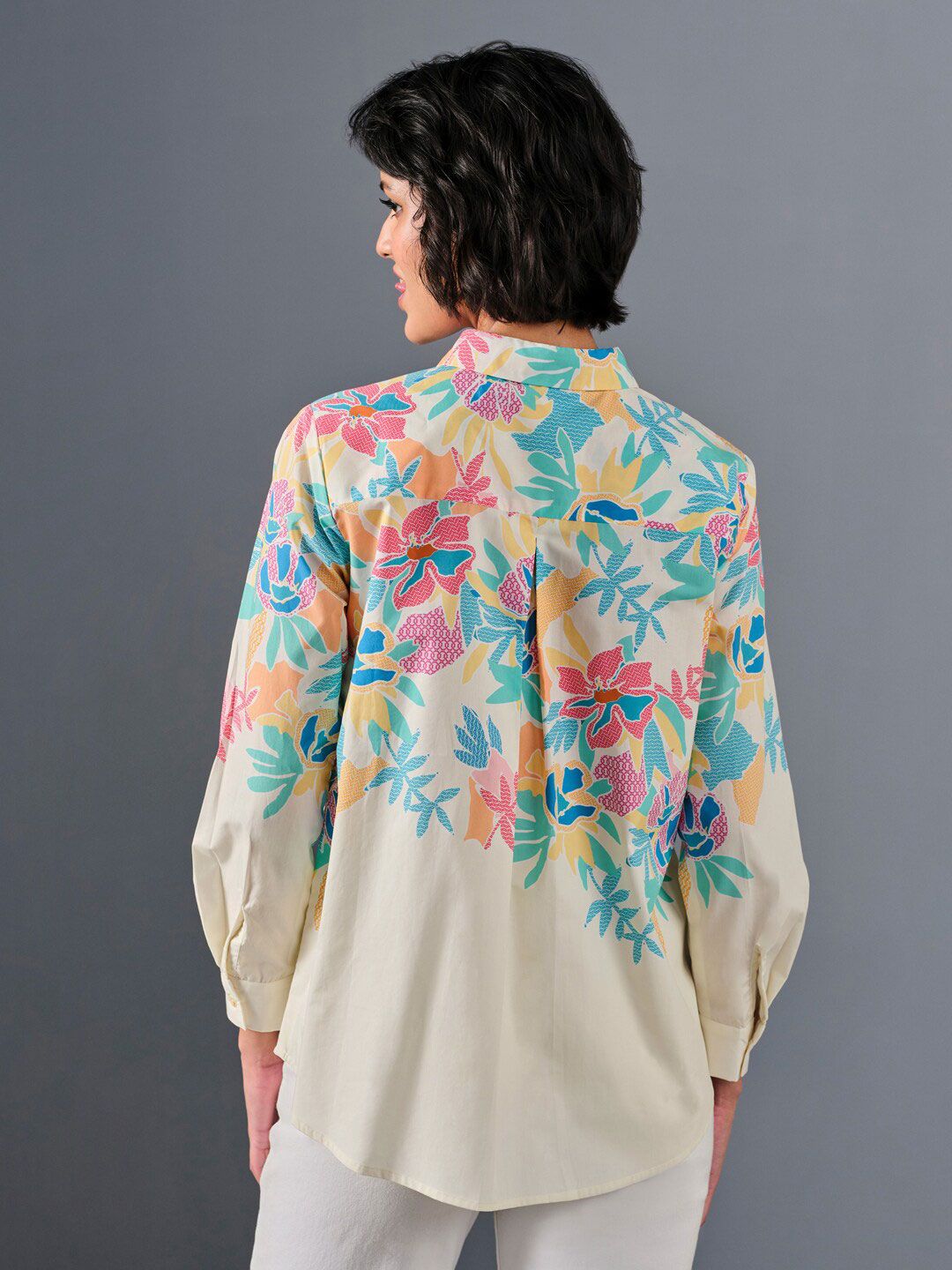 AND Floral Printed Cuffed Sleeves Cotton Shirt Style