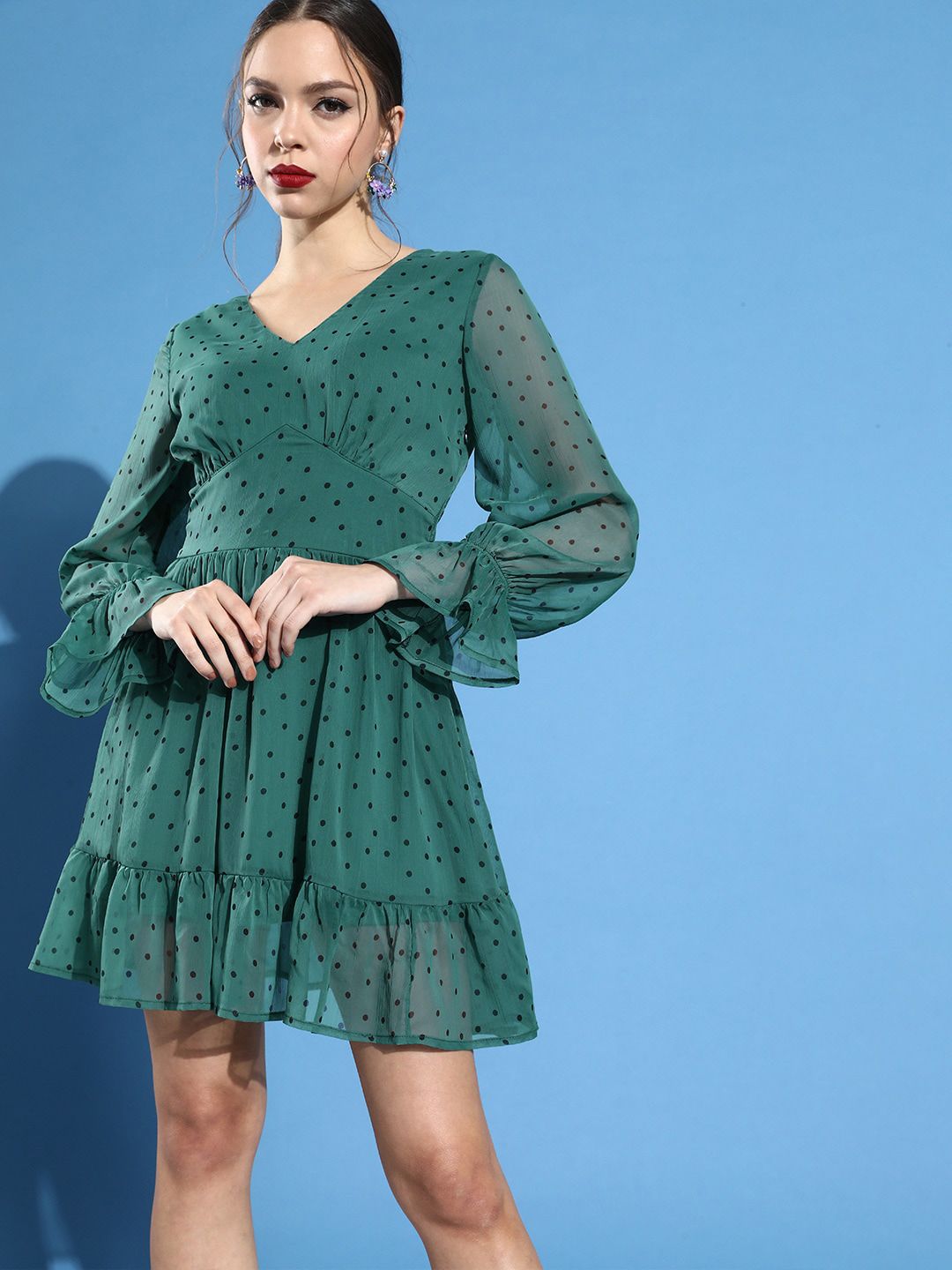 STREET 9 Women Gorgeous Green Polka-Dotted Dress