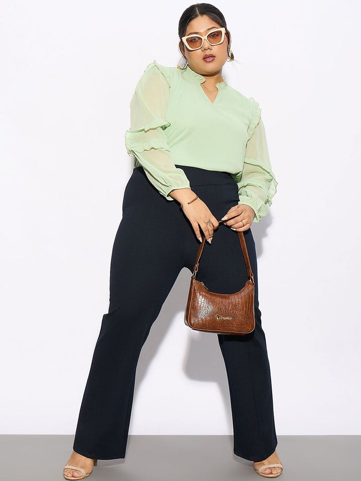 SASSAFRAS Curve Women Plus Size Navy Blue Straight Fit Regular Trousers