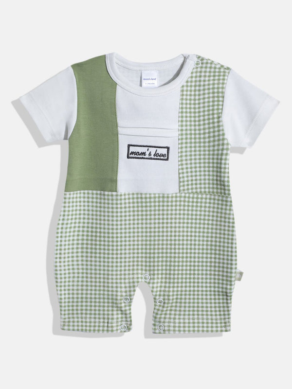 Moms Love Infant Boys Checked Pure Cotton Romper