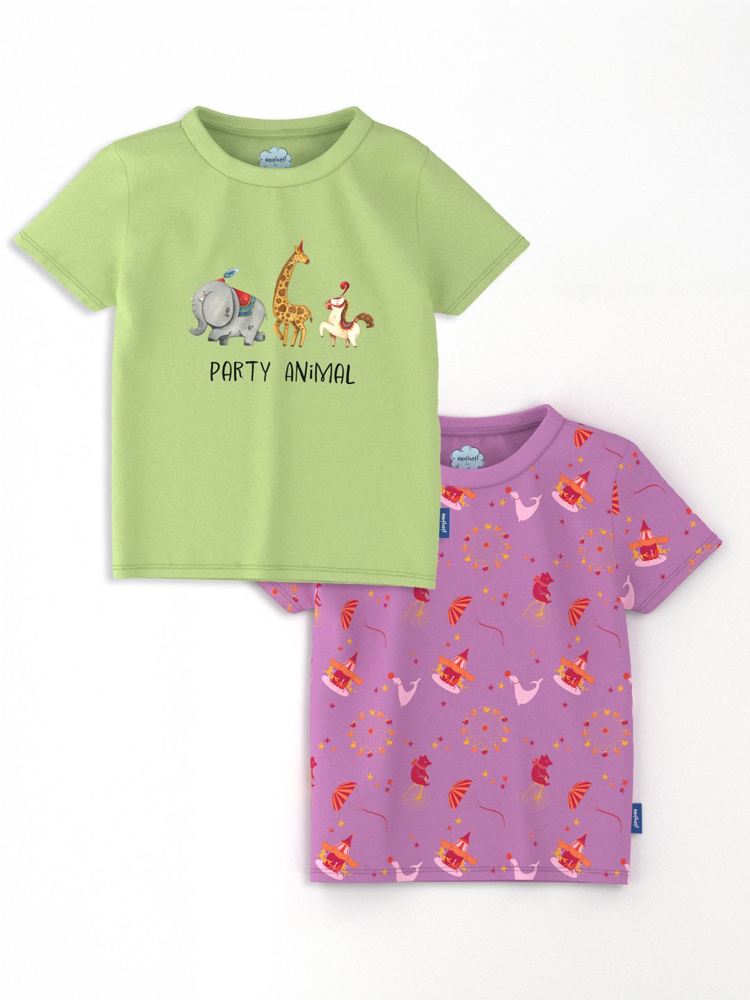 Nauti Nati Girls Pack of 2 Antimicrobial Graphic Printed Round Neck Cotton T-shirts