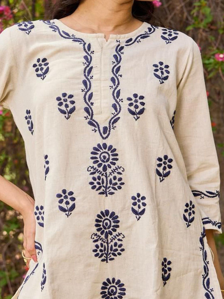 House of Chikankari Women Off White Cotton Chikankari Embroidered Kurta