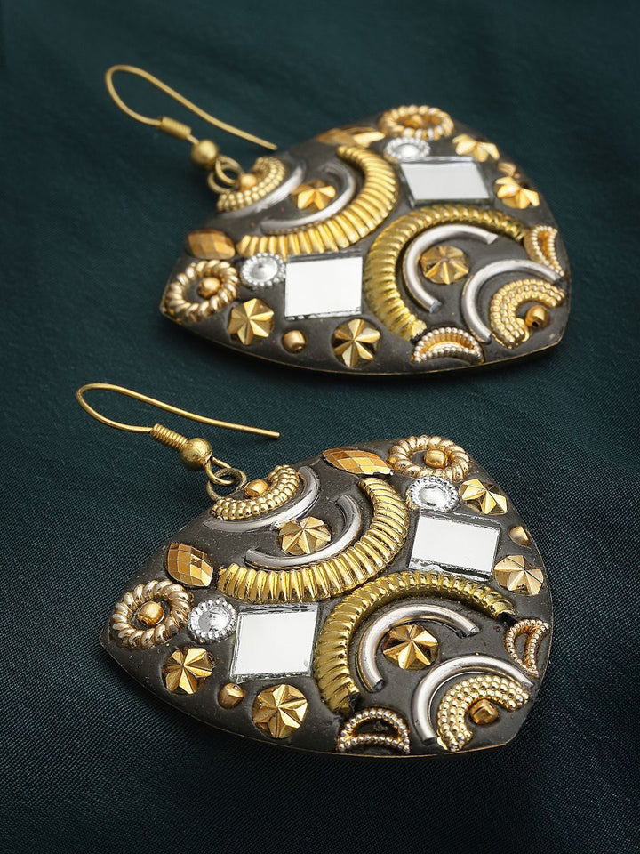 Anouk Gold-Plated Mirror Work Triangular Shaped Drop Earrings