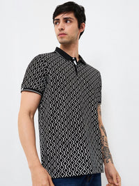 SPYKAR Men Geometric Printed Polo Collar Cotton Slim Fit T-shirt