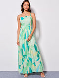 AND Women Tropical Print Shoulder Straps Sleeveless Maxi Dress
