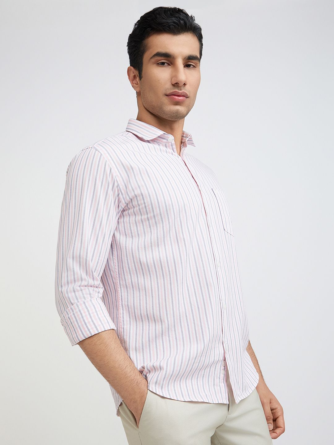 Park Avenue Men Slim Fit Vertical Stripes Opaque Pure Cotton Casual Shirt