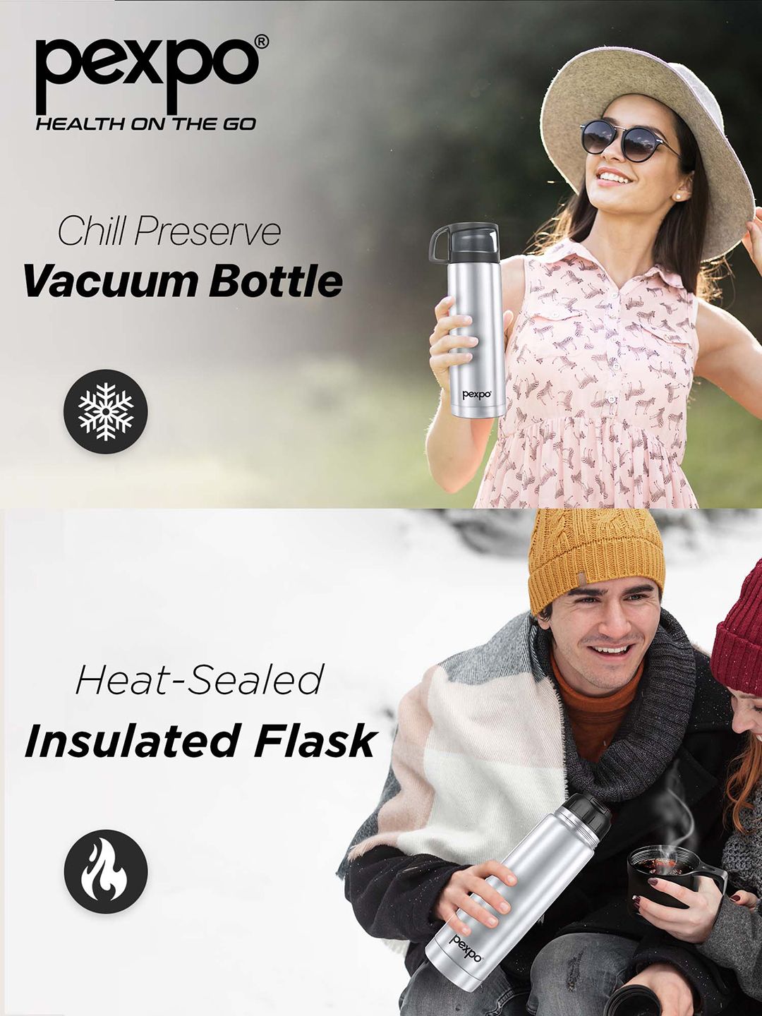Pexpo Fererro Silver-Toned Printed ISI Certified Thermosteel Flask Water Bottle 500ml