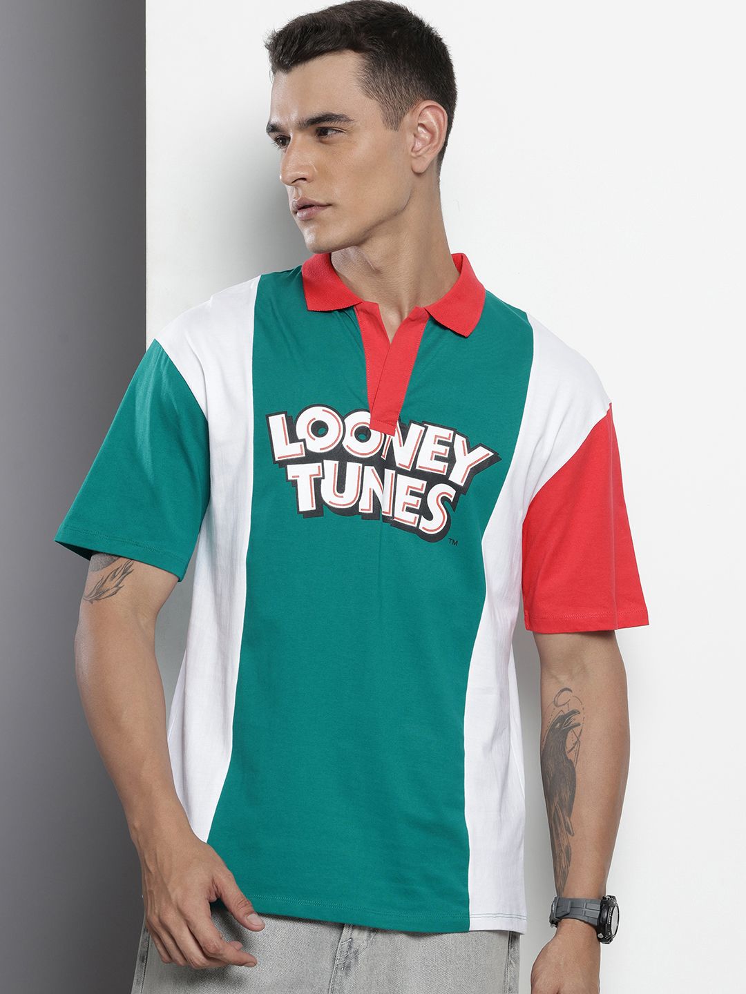 The Indian Garage Co Bugs Bunny Printed Drop-Shoulder Sleeves Pure Cotton Boxy T-shirt