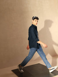 DENNISON Smart Spread Collar Cotton Linen Double Pocket Casual Shirt