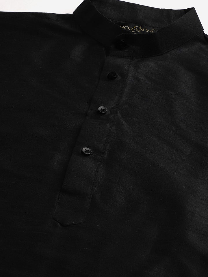 SOJANYA Men Black Kurta with Churidar & Nehru Jacket