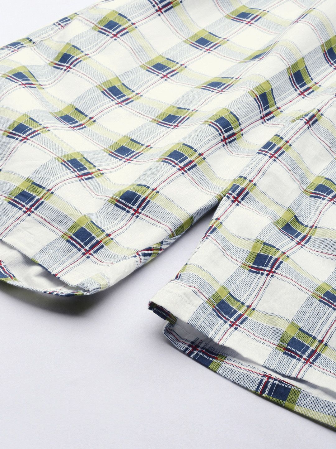 The Indian Garage Co Men White & Blue Checked Pure Cotton Boxers 0620-BXR06-07
