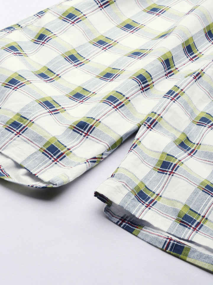 The Indian Garage Co Men White & Blue Checked Pure Cotton Boxers 0620-BXR06-07