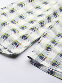 The Indian Garage Co Men White & Blue Checked Pure Cotton Boxers 0620-BXR06-07