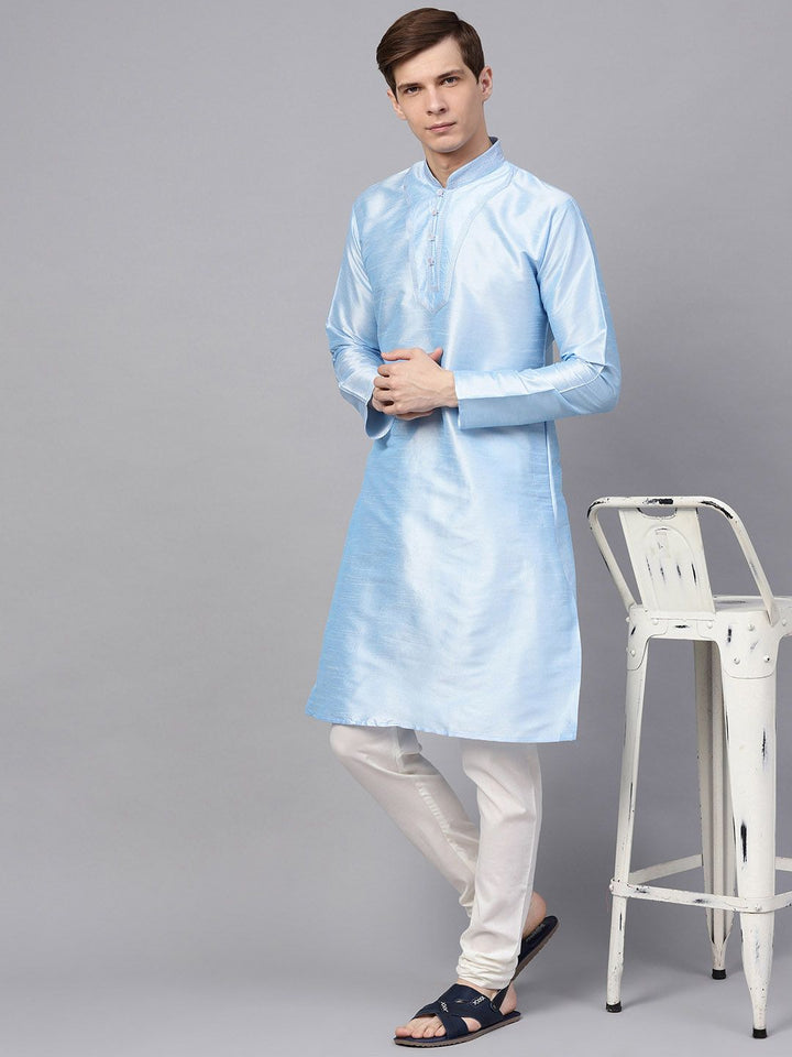 SOJANYA Men Turquoise Blue Solid Kurta Lurus