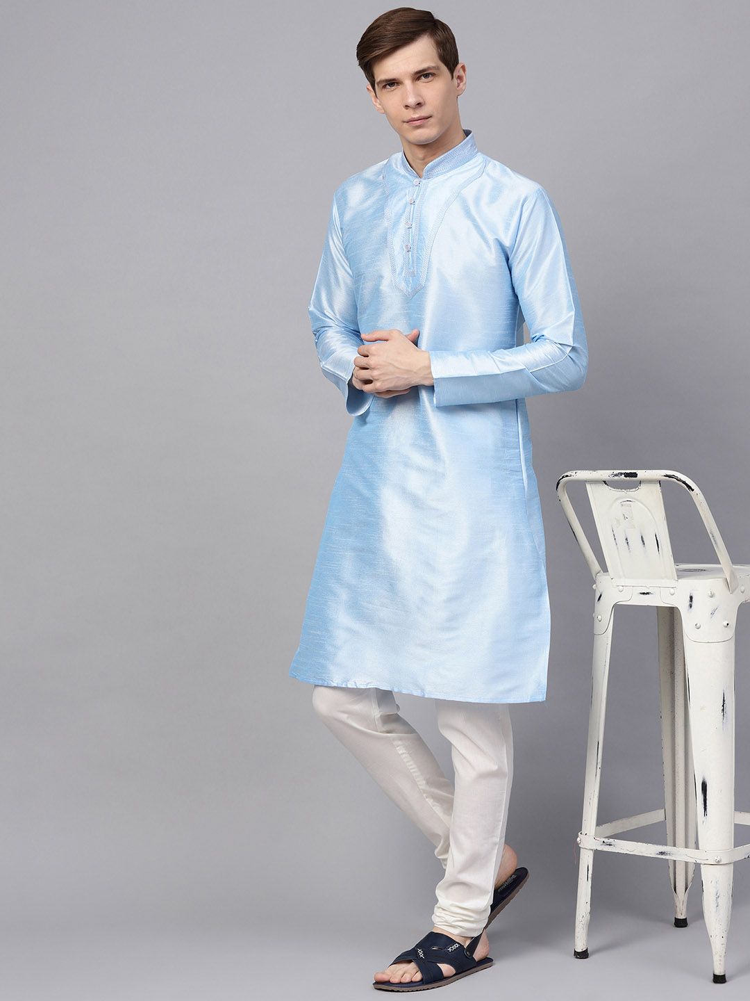 SOJANYA Men Turquoise Blue Solid Kurta Lurus