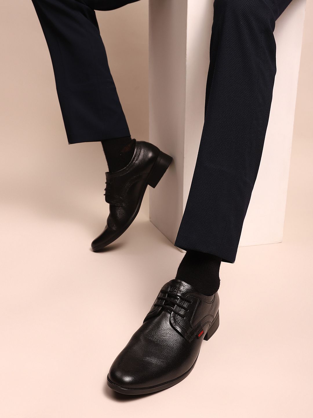Red Chief Men Black Leather Derbys
